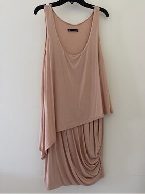 Asymmetrical Draped Sleeveless Dress in Tan